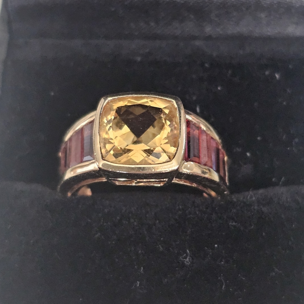 14k Citrine and Garnet Ring Size 5.75